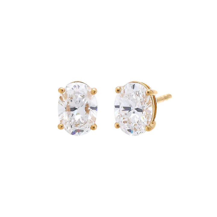 Pair of Studs With 2.0 Ct. OVAL Shaped Diamonds Set In A Classic Four Prong Basket