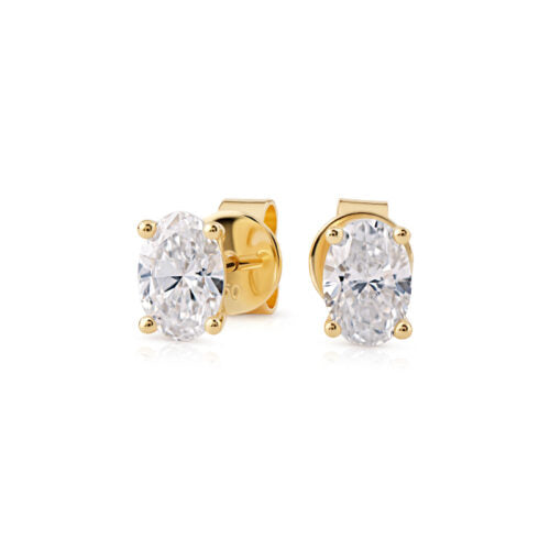 Pair of 3 Ct. OVAL Shaped Solitaire Diamond Stud Earrings Secured in Classic 4 Prong Basket Setting