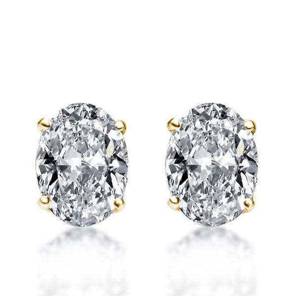 Pair of Studs With 2.0 Ct. OVAL Shaped Diamonds Set In A Classic Four Prong Basket