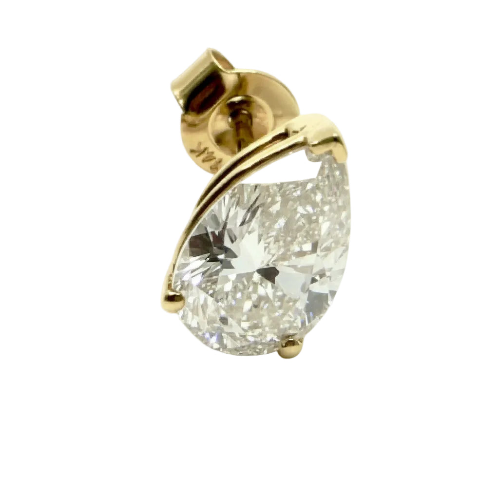 Pair of Studs With 4.0 Ct. PEAR Shaped Solitaire Diamonds Set In A Classic Three Prong Basket