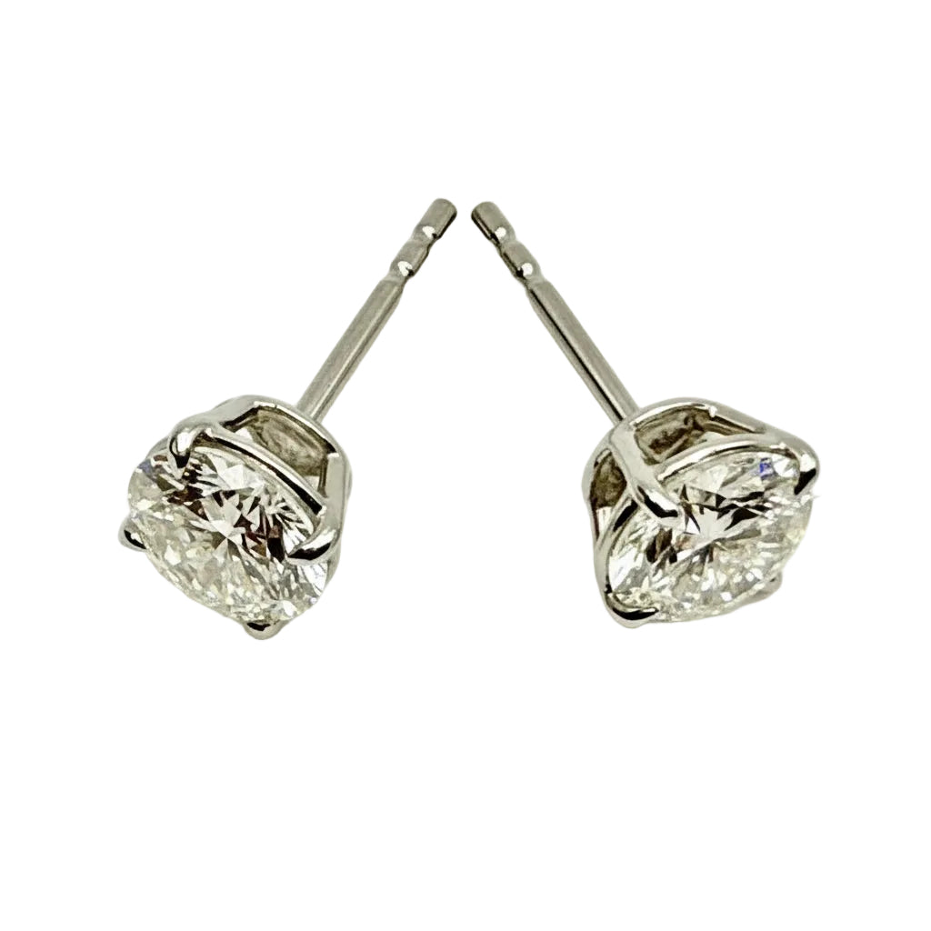 Pair of Studs With 1.5 Ct. ROUND Excellent Cut Diamonds Set In A Classic Four Prong Basket