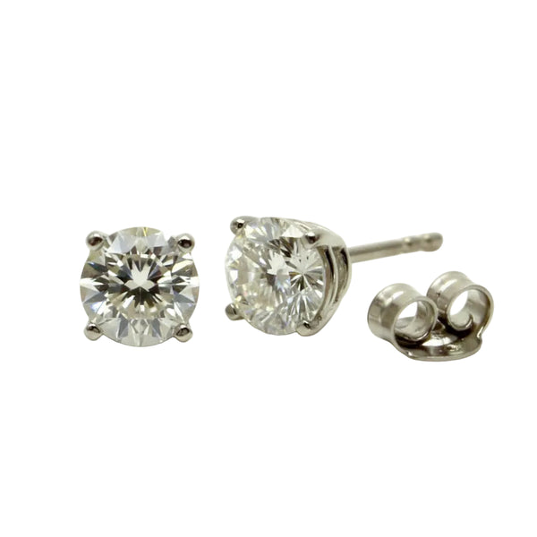 Pair of Studs With 1.5 Ct. ROUND Excellent Cut Diamonds Set In A Classic Four Prong Basket