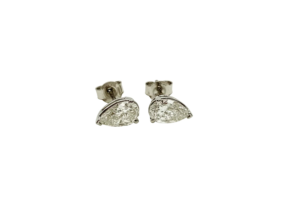 Pair of Studs With 1.5Ct. PEAR Shaped Excellent Cut Stones Set In A Classic Three Prong Basket