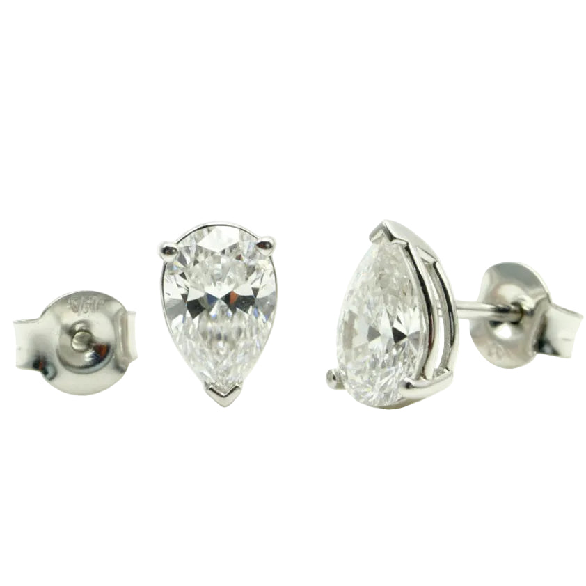 Pair of Studs With 2.0 Ct. PEAR Shaped Solitaire Diamonds Set In A Classic Three Prong Basket Setting
