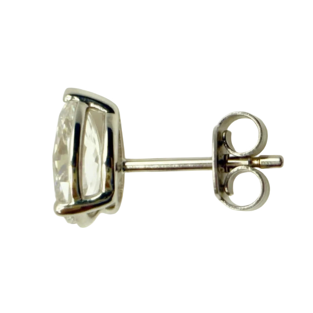 Pair of Studs With 2.0 Ct. PEAR Shaped Solitaire Diamonds Set In A Classic Three Prong Basket Setting