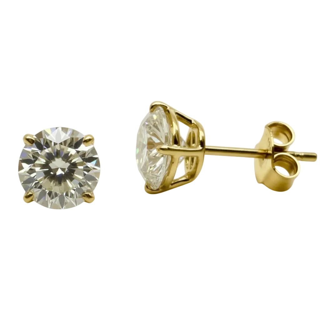 Pair of 3 Ct. Round Cut Solitaire Diamond Stud Earrings Secured in Classic 4 Prong Basket Setting