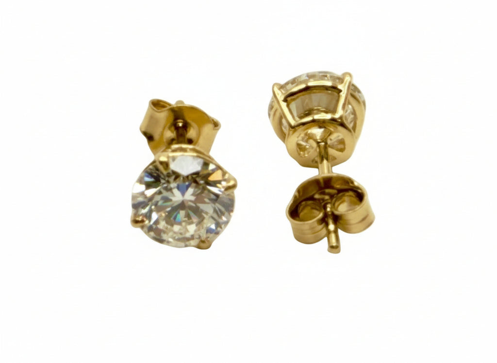 Pair of 3 Ct. Round Cut Solitaire Diamond Stud Earrings Secured in Classic 4 Prong Basket Setting