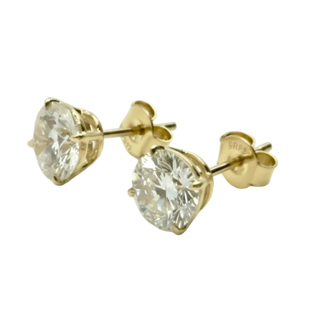 Pair of 3 Ct. Round Cut Solitaire Diamond Stud Earrings Secured in Classic 4 Prong Basket Setting
