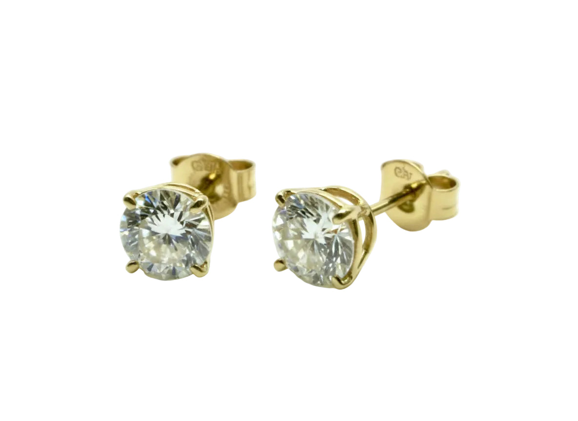 Pair of 3 Ct. Round Cut Solitaire Diamond Stud Earrings Secured in Classic 4 Prong Basket Setting