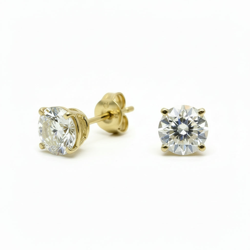Pair of 3 Ct. Round Cut Solitaire Diamond Stud Earrings Secured in Classic 4 Prong Basket Setting