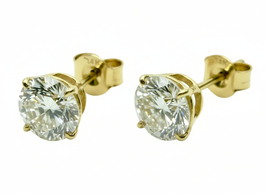 Pair of 3 Ct. Round Cut Solitaire Diamond Stud Earrings Secured in Classic 4 Prong Basket Setting