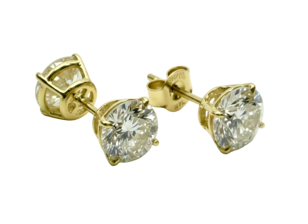 Pair of 3 Ct. Round Cut Solitaire Diamond Stud Earrings Secured in Classic 4 Prong Basket Setting