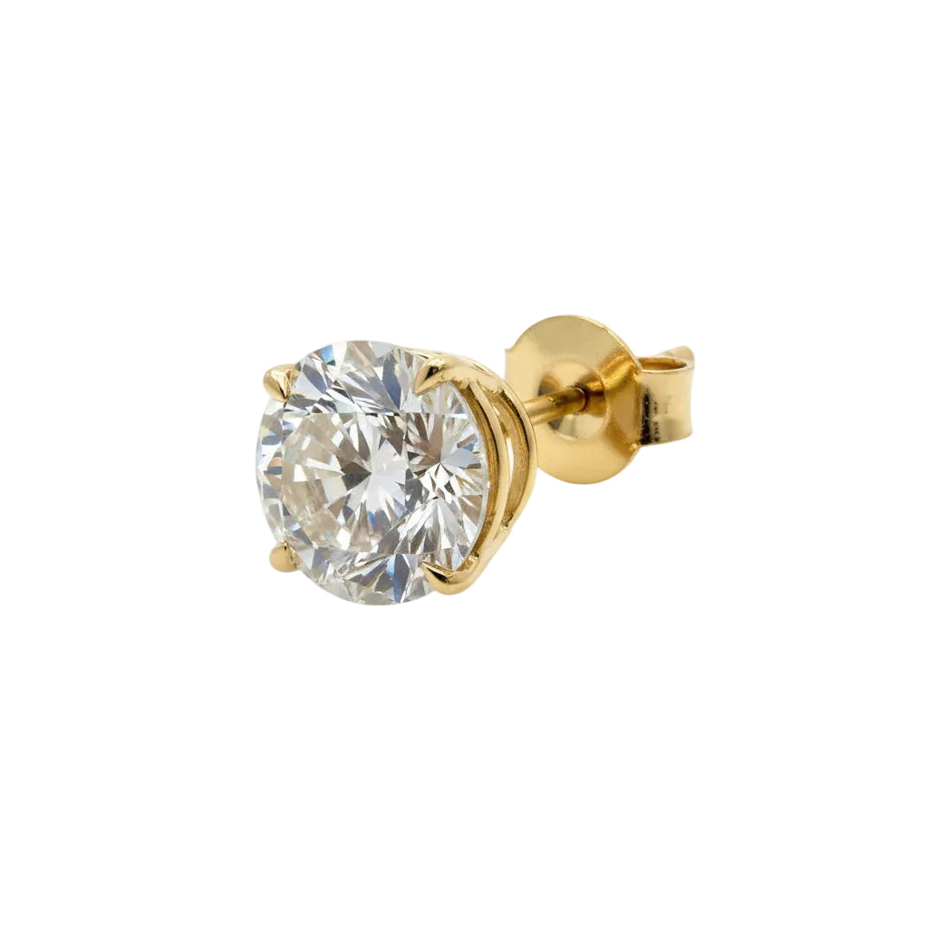 Pair of 3 Ct. Round Cut Solitaire Diamond Stud Earrings Secured in Classic 4 Prong Basket Setting