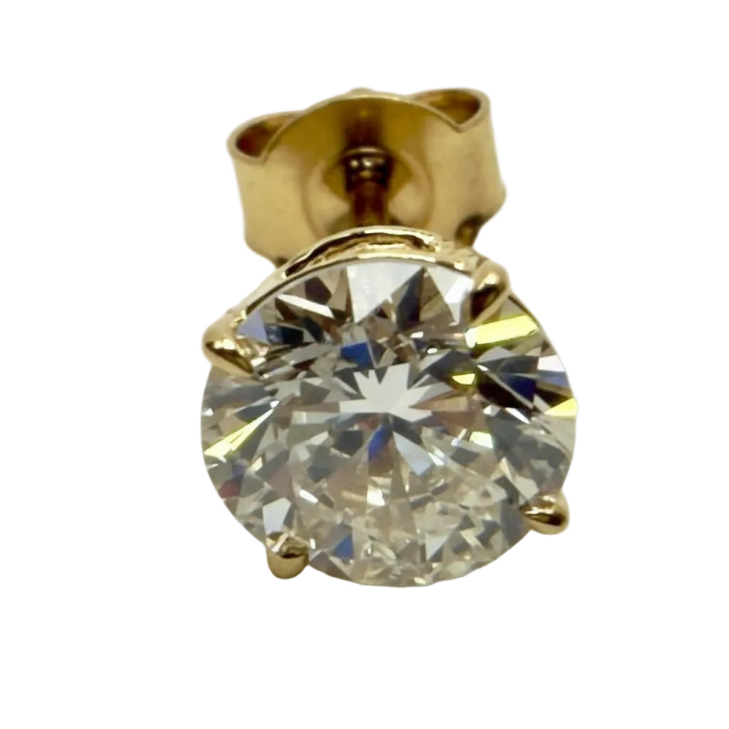 Pair of 3 Ct. Round Cut Solitaire Diamond Stud Earrings Secured in Classic 4 Prong Basket Setting