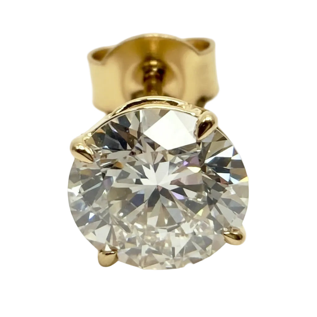 Pair of 3 Ct. Round Cut Solitaire Diamond Stud Earrings Secured in Classic 4 Prong Basket Setting