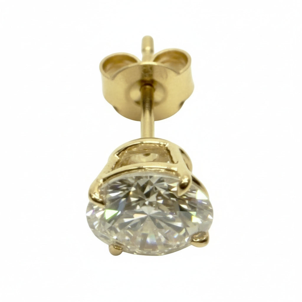 Pair of 3 Ct. Round Cut Solitaire Diamond Stud Earrings Secured in Classic 4 Prong Basket Setting