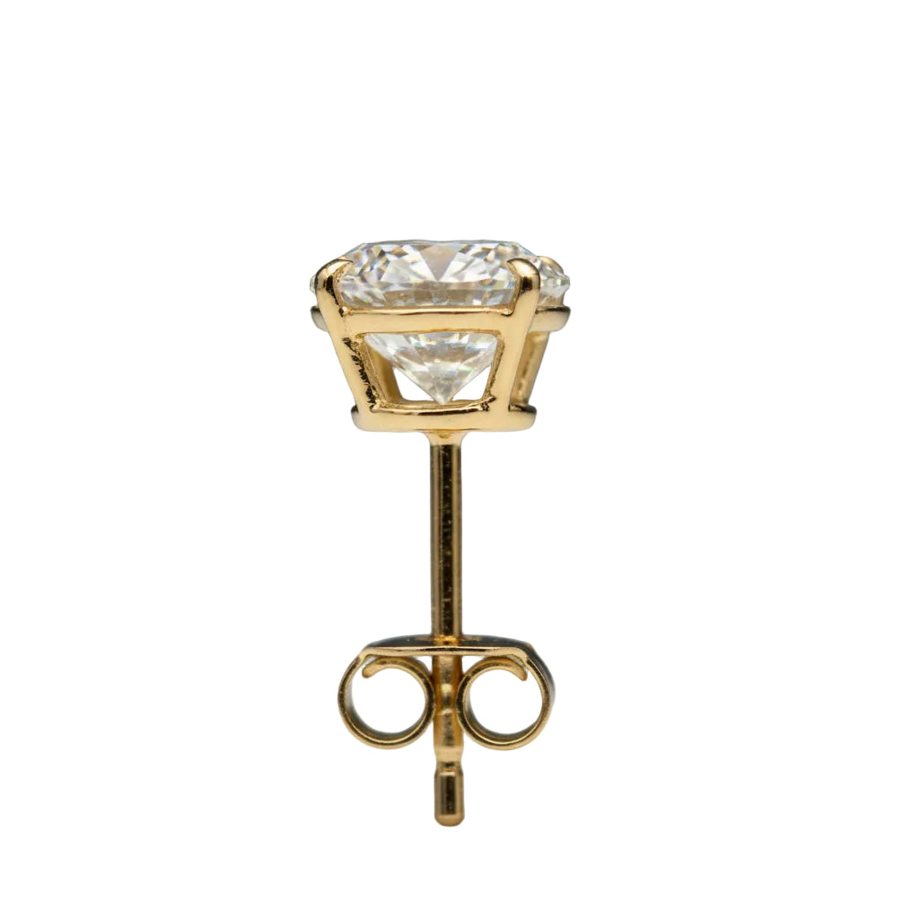 Pair of 3 Ct. Round Cut Solitaire Diamond Stud Earrings Secured in Classic 4 Prong Basket Setting