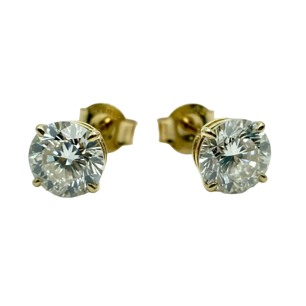 Pair of 3 Ct. Round Cut Solitaire Diamond Stud Earrings Secured in Classic 4 Prong Basket Setting