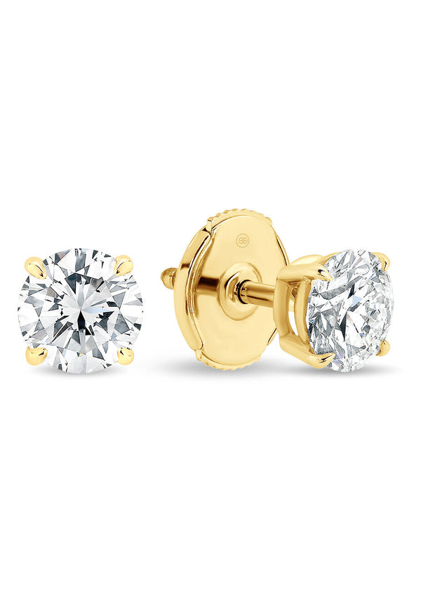 Pair of Studs With 4 Ct. ROUND Cut Solitaire Diamonds Secured In Classic Four Prong Basket