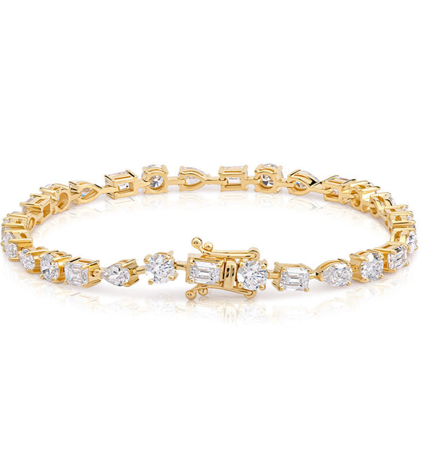 7.5 Ct Tennis Bracelet with Multi Shaped Diamonds Crafted In 14K Solid Gold